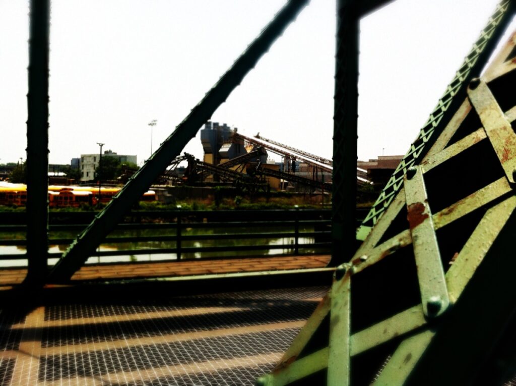 The Grand Street Bridge connecting Queens and Brooklyn on the east end of Newtown Creek